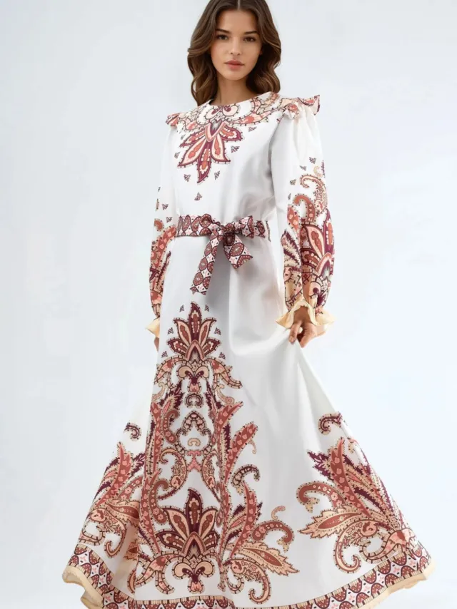 MSN Collection Paisley Print Maxi Jurk met Strikdetail Veelkleurig