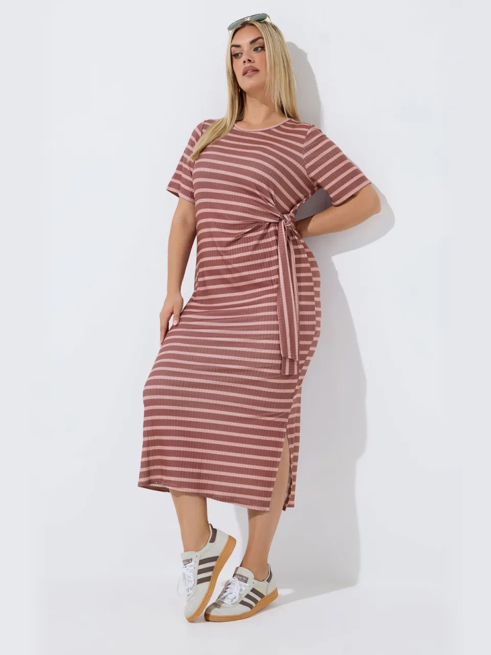 Limited Collection Roze Gestreepte Geribde Knoopjurk, foto 2