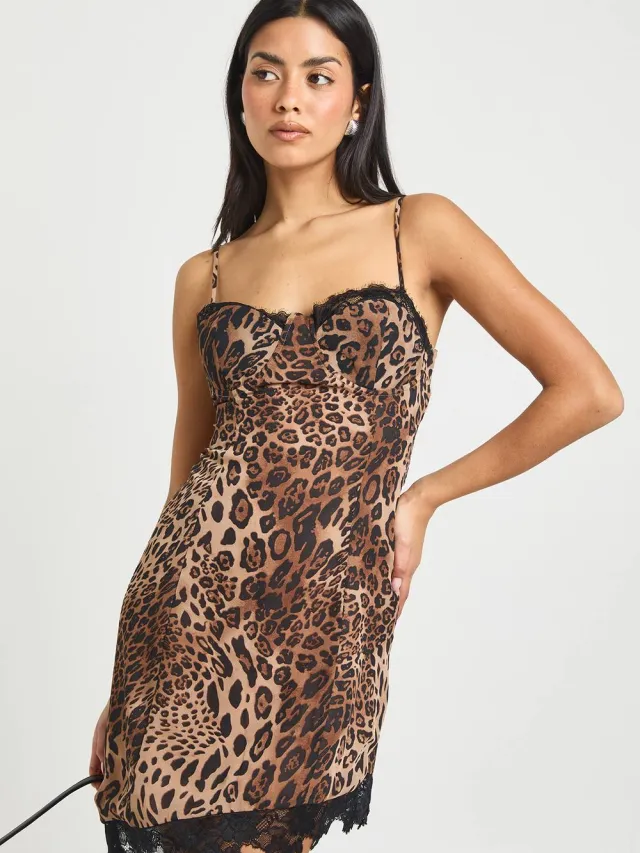 boohoo Dames Luipaard & Kant Contrast Mini Jurk Luipaardprint