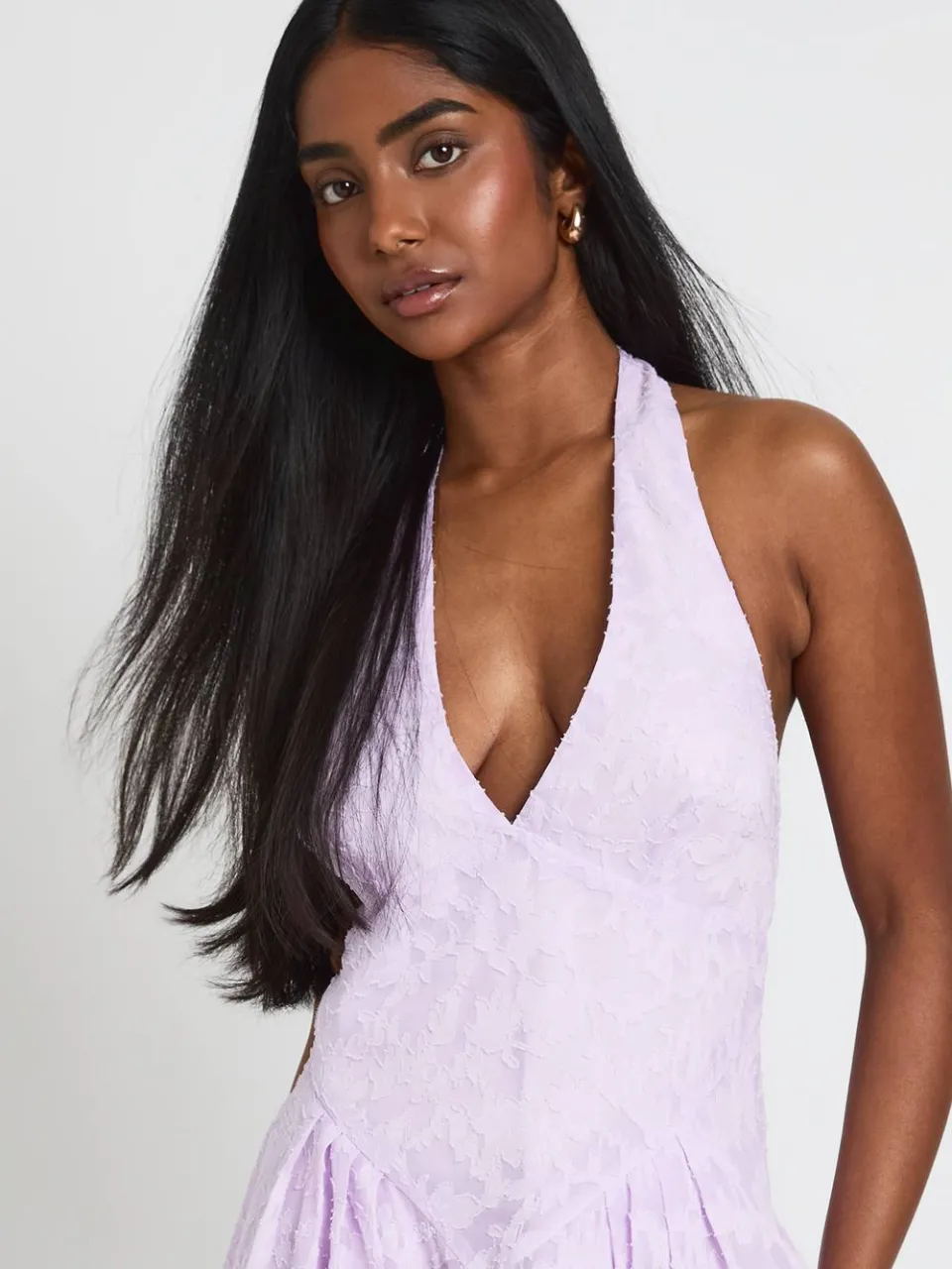 boohoo Dames Burnout Halter Midaxi Jurk lila, foto 4