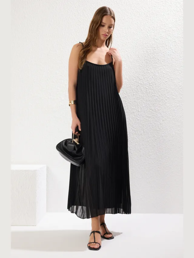 Trendyol TRENDYOLMİLLA Dames Zwart Effen Maxi Mouwloos Casual A-lijn Jurken