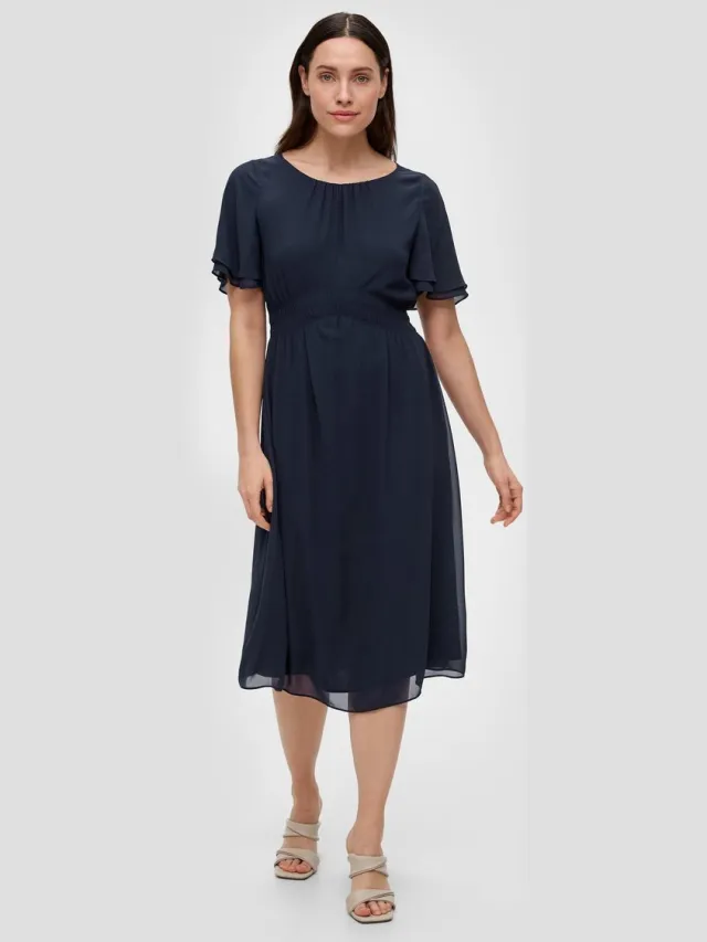 S.Oliver female - Chiffon jurk met plooien navy