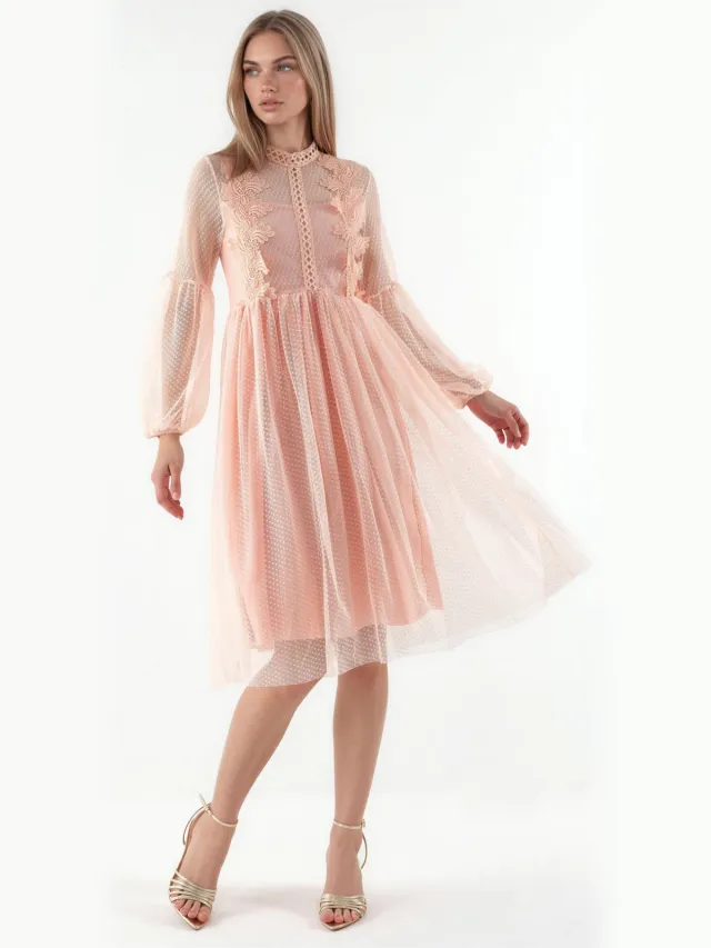 MSN Collection Kant A-Lijn Midi Jurk Blush