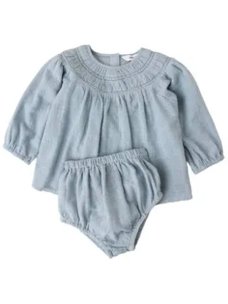 Mango korte A-lijn babyjurk met borduursel blauw, foto 4