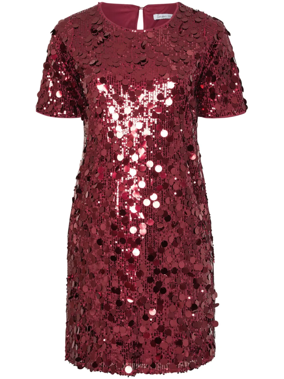 Yours London Burgundy Red Sequin Tshirtjurk, foto 4