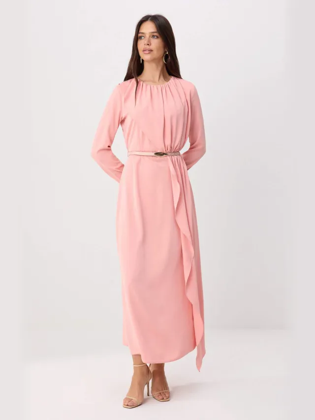 Trendyol Modest Dames Roze Effen Maxi Lang Recht Modest Jurken