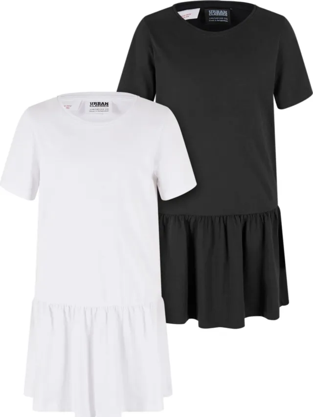 Urban Classics Meisjes Valance T-shirt Jurk (Set van 2) (Wit/zwart)