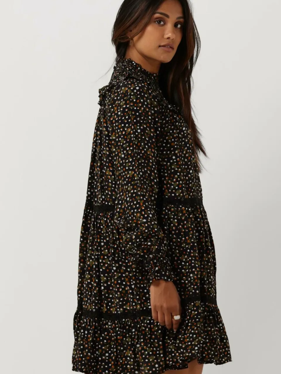 Scotch & Soda Dames Jurken Smocked And Tiered Long Sleeved Dress - Zwart, foto 3