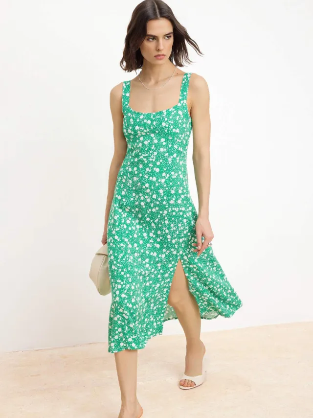 Turkishsouq Mouwloze A-lijn midi-jurk met bloemenprint voor dames Groen