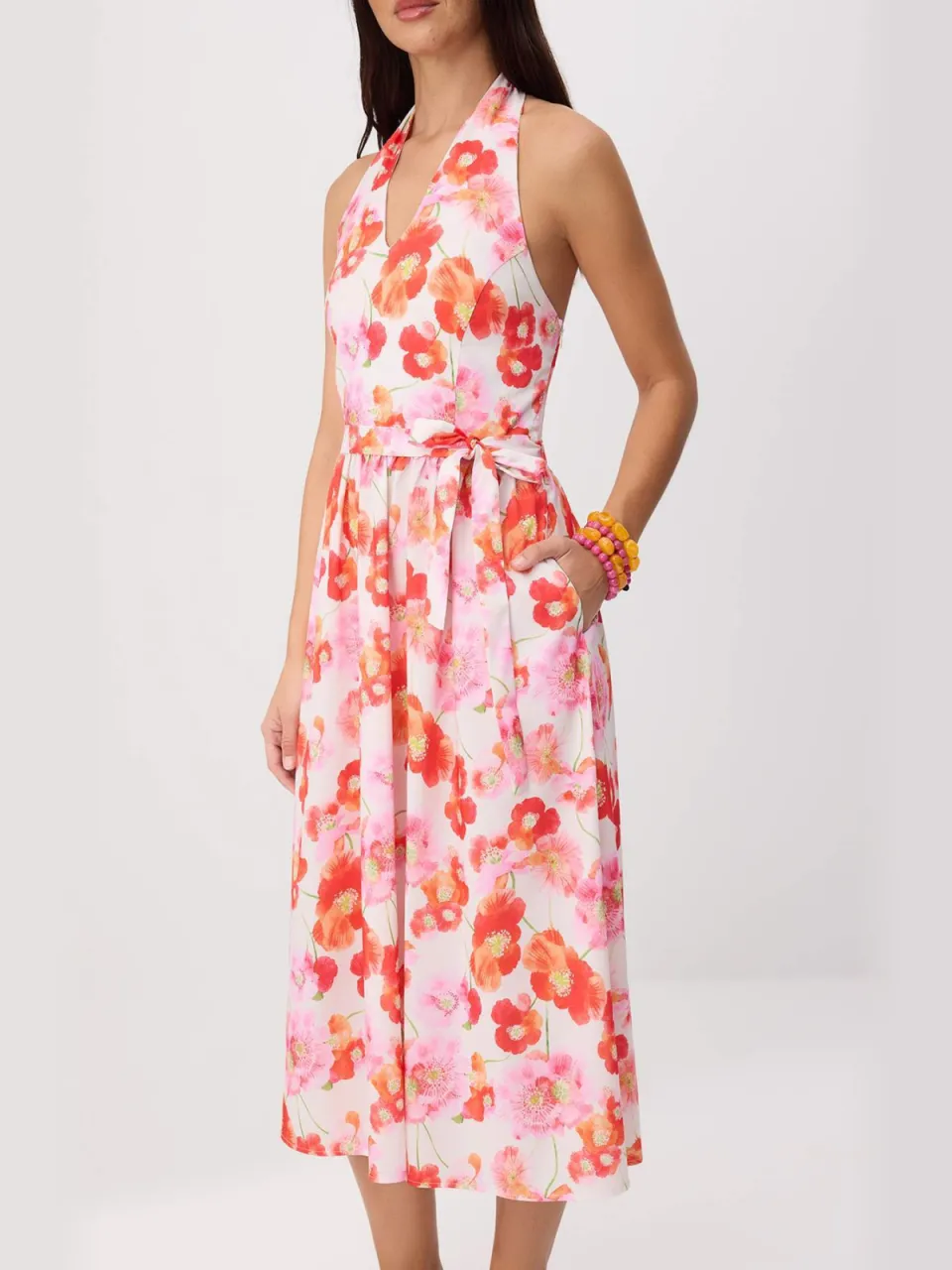 Trendyol TRENDYOLMİLLA Dames Roze Bloemen Midi Mouwloos Skater Jurken