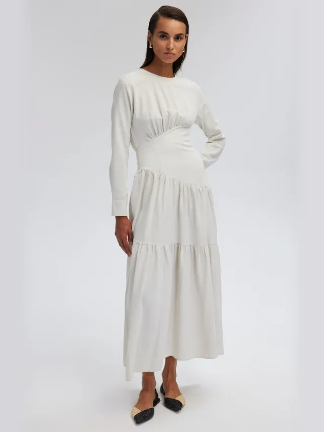 TOUCHÉ PRIVÉ Asymmetrische linnen jurk met stroken - Crème - Dames