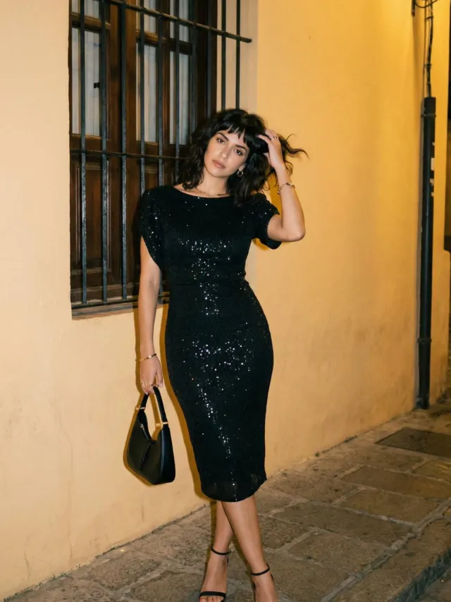 Trendyol TRENDYOLMİLLA Dames Zwart Effen Midi Kort Stijlvol/Avond Bodycon Jurken, foto 2