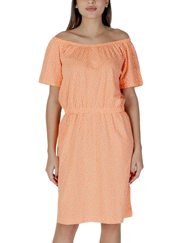 b.Young Offshoulder Mini-jurk met Korte Mouwen Koraal