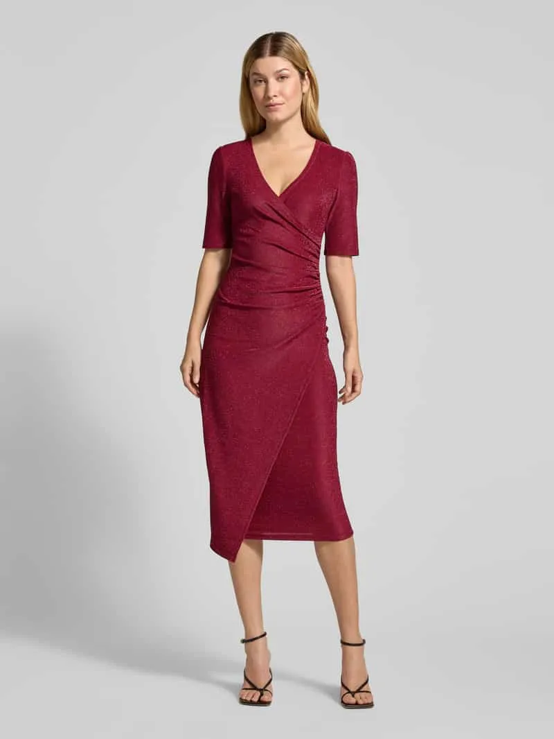 Apricot Glanzend midi-jurk met rimpelingen Bordeaux