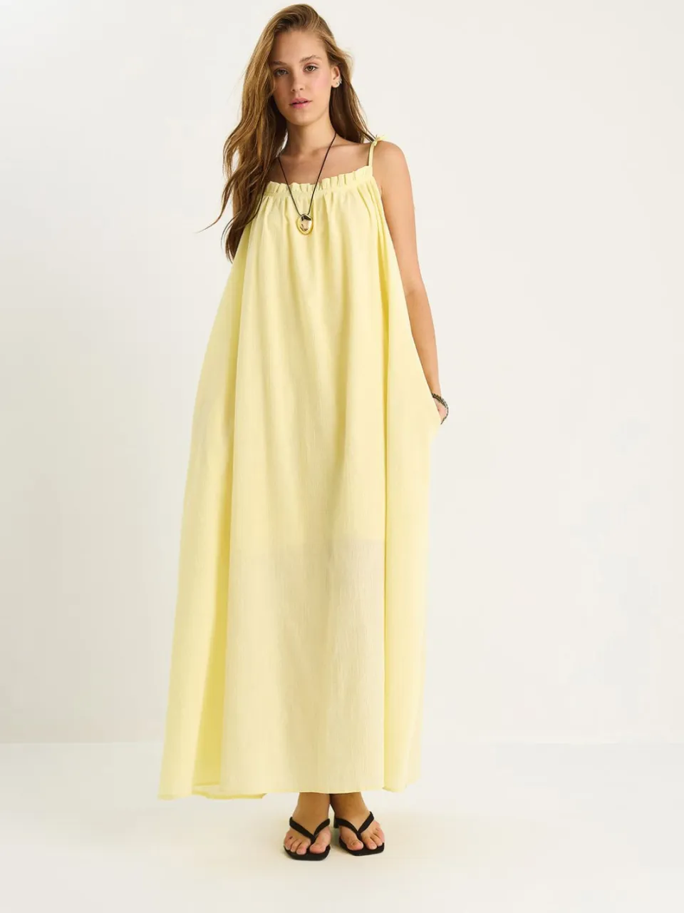 Bianco Lucci Maxi-jurk met Ruffles Detail geel, foto 2