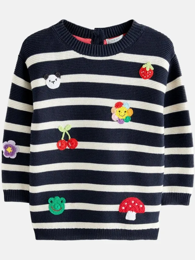 Next Meisjes - Trui-jurk met strepen en figuurtjes - Blauw Navy