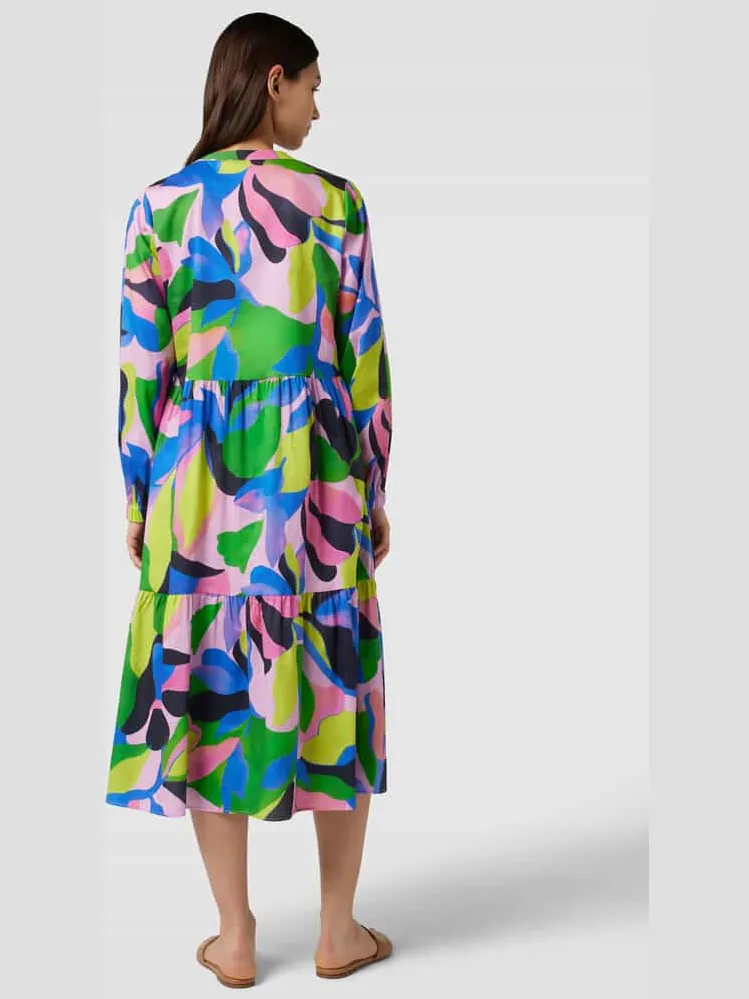 Smith and Soul Midi-jurk met all-over motief, model 'Open Constructed Volant' groen, foto 3