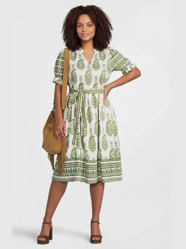GREAT LOOKS midi jurk met all-overprint Groen/wit