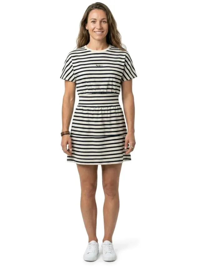 Pepe Jeans Vania Korte Mouw Jurk Wit L Vrouw Dulwich Blue