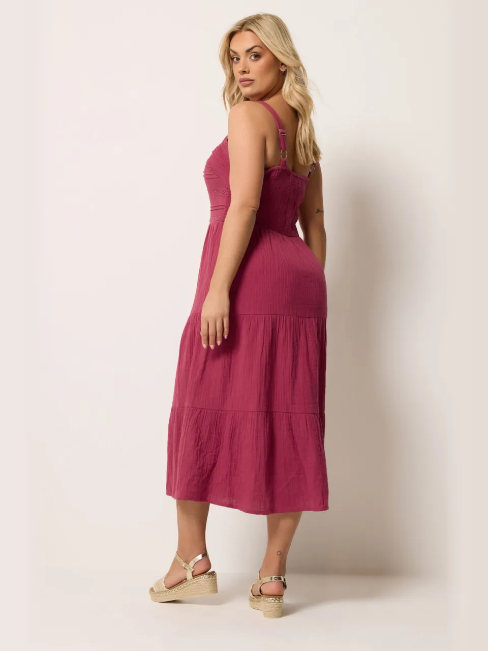 Yours Roze Mousseline Geplooide Gelaagde Jurk, foto 4