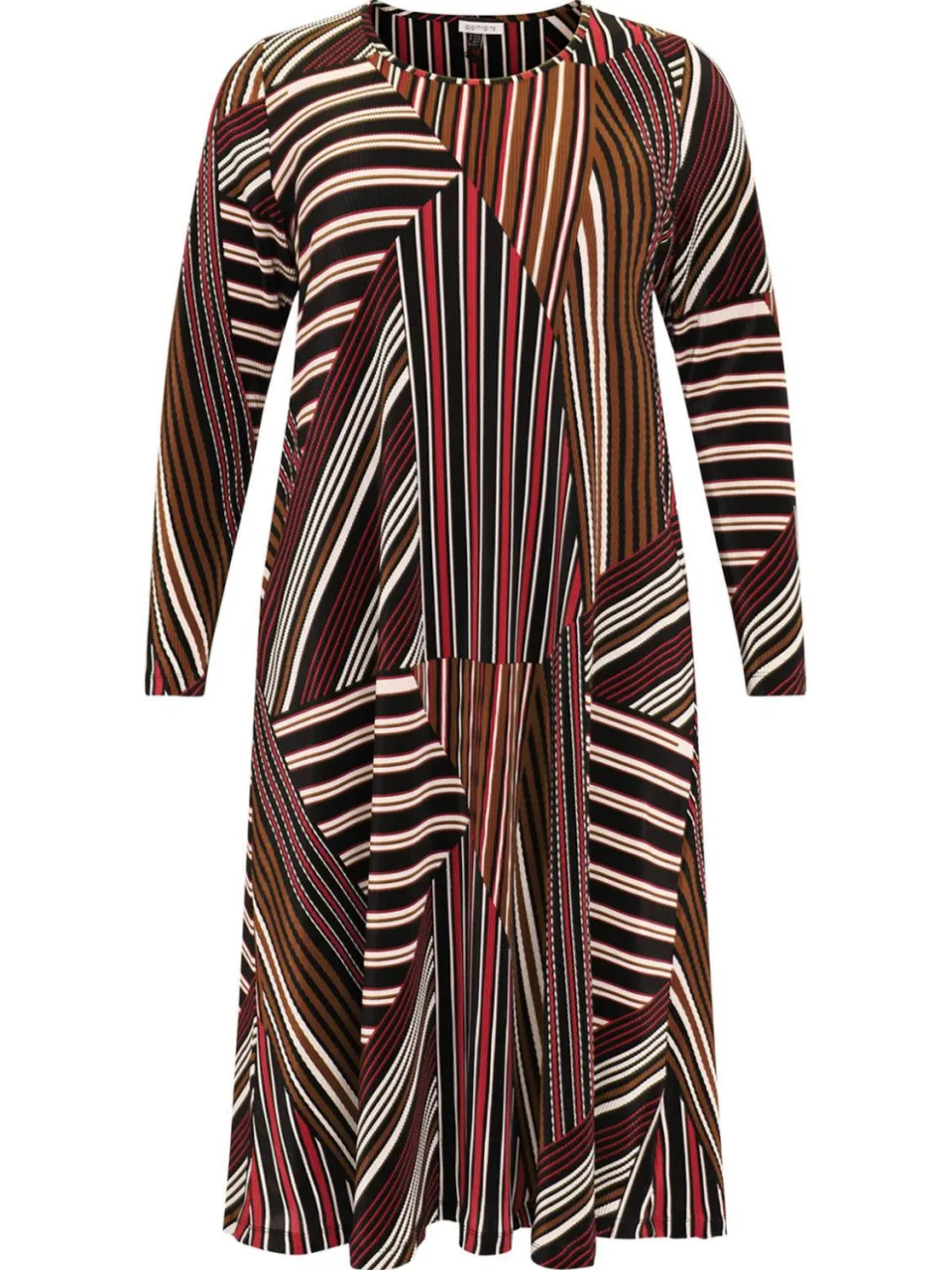Yoek STRIPES plissé jurk donkerrood zwart, foto 2