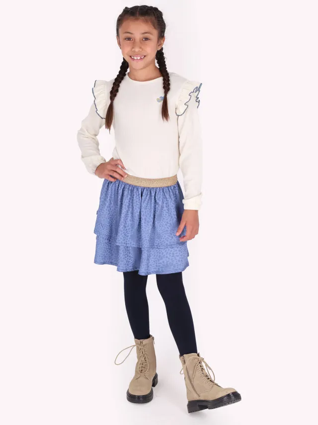 B.Nosy Demi midi jurk met ruches offwhite blauw Offwhite/blauw