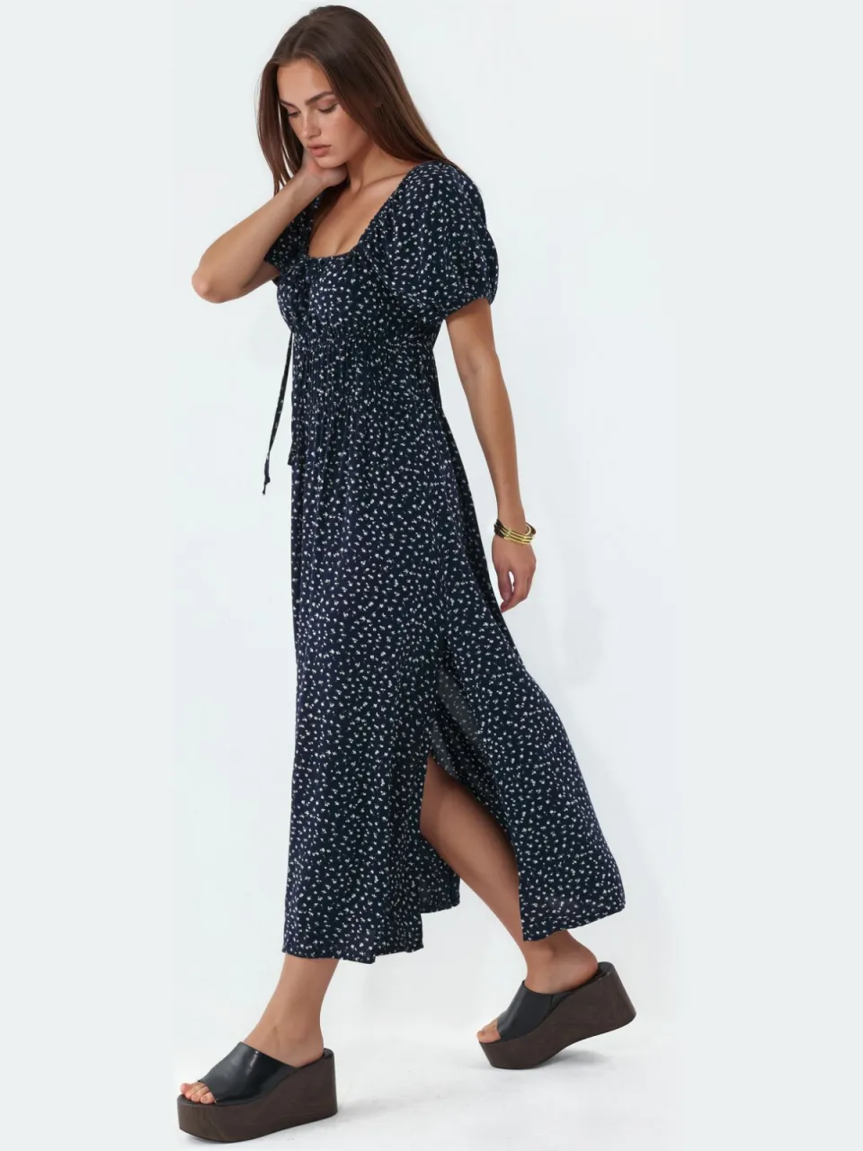 Busem Dames Viscose Poplin Midi-jurk zwart, foto 2