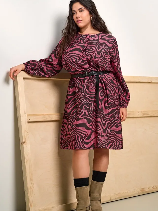Only Carmakoma CARITHILDA L/S BLK DRESS AOP - Dames - Mini jurken Black Coffee