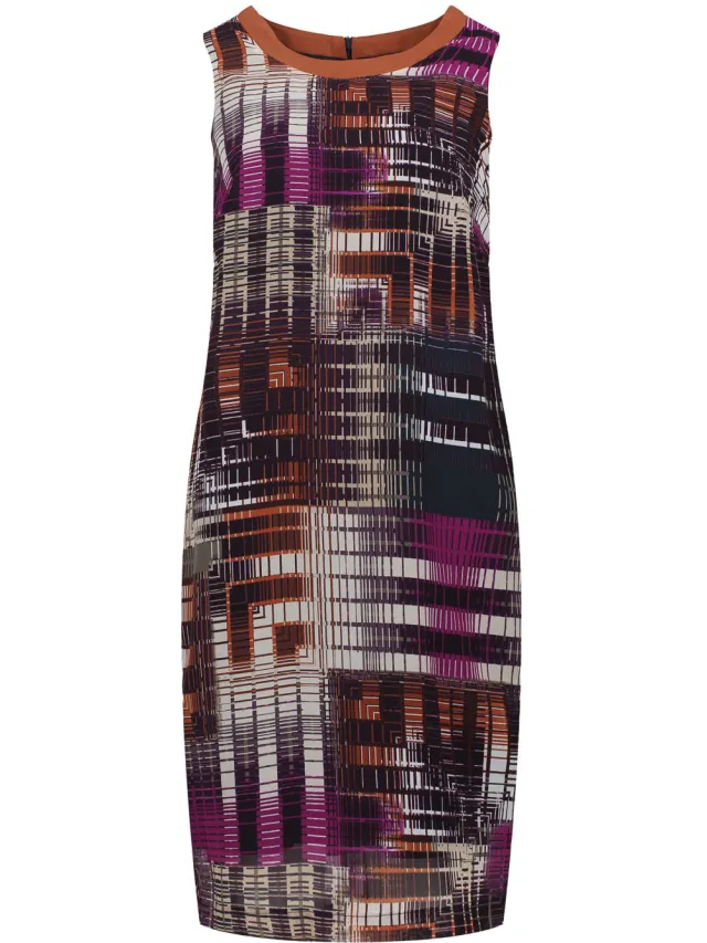 Conquista Satijnen Jurk met Geometrische Print en Contrasterende Halslijn Veelkleurig