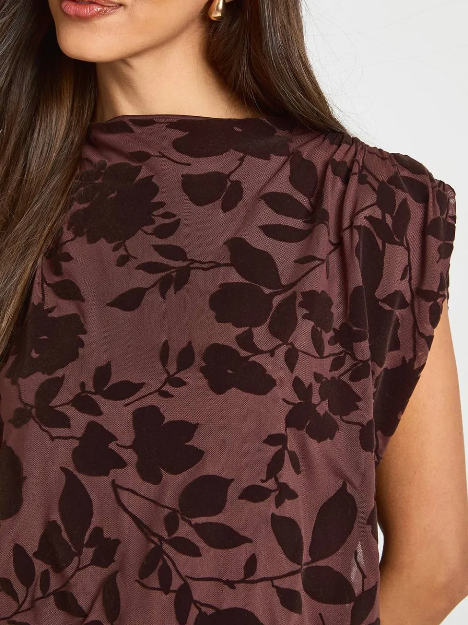 boohoo Dames Devore Blouse Maxi Jurk chocoladebruin, foto 4