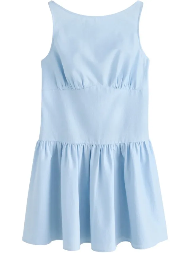 Next Dames - Getailleerde mini-jurk met linnen - Blauw Chambray Blue