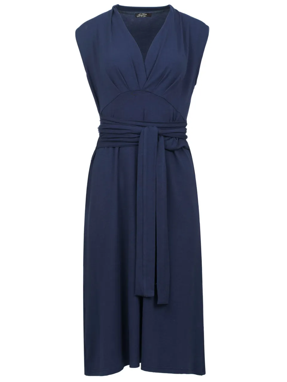 Conquista Mouwloze V-hals Jersey Jurk met Wikkelriem - Marineblauw, foto 2