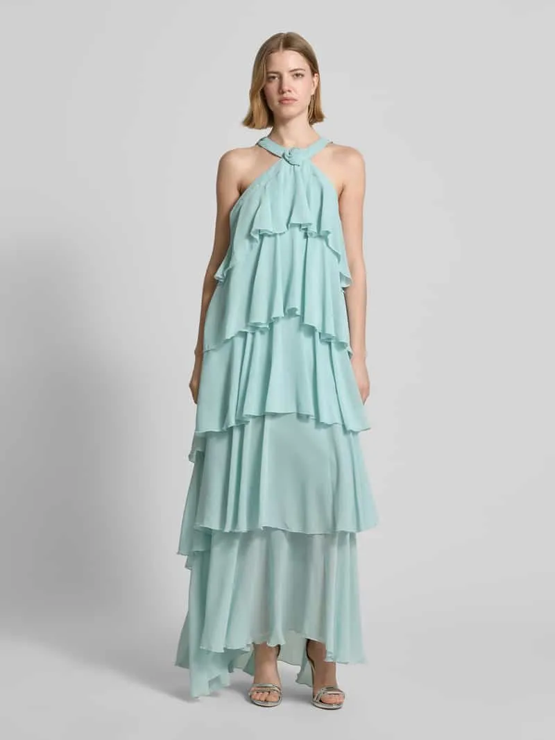 Vero Moda Volant avondjurk met V-hals model 'FELICIA' Lichtblauw