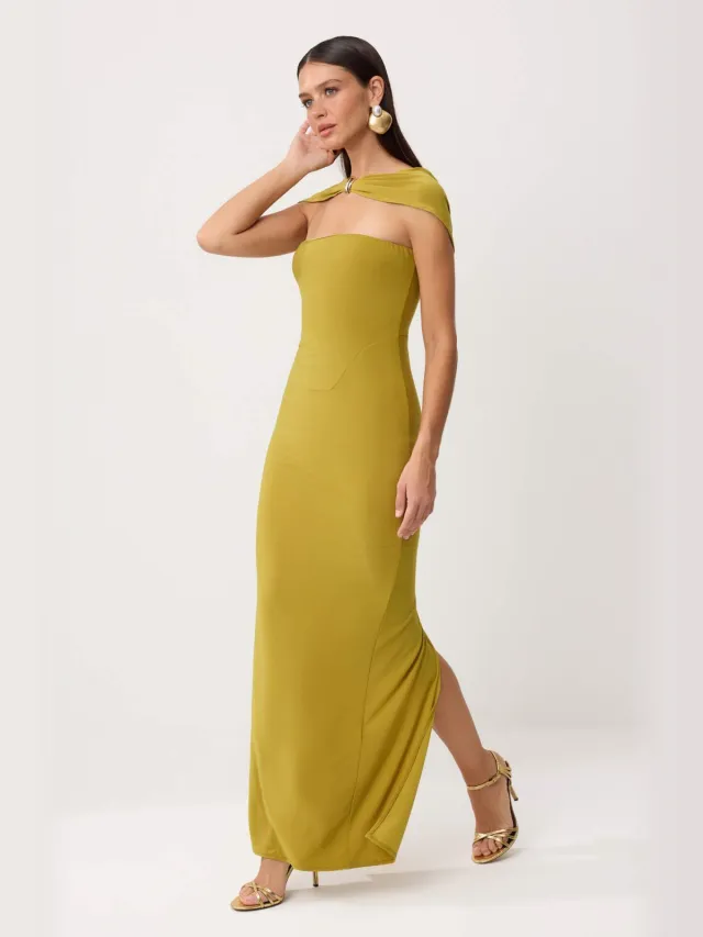 Trendyol TRENDYOLMİLLA Dames Groen Effen Maxi Mouwloos Recht Avond & Gala Jurk