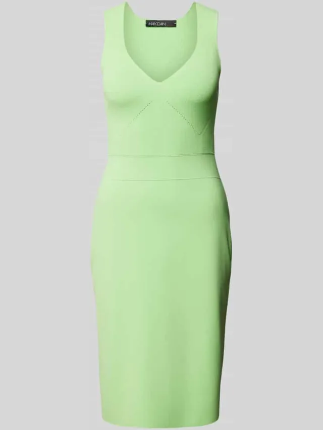 Marc Cain Knielange jurk van viscosemix in effen design neon groen, foto 2