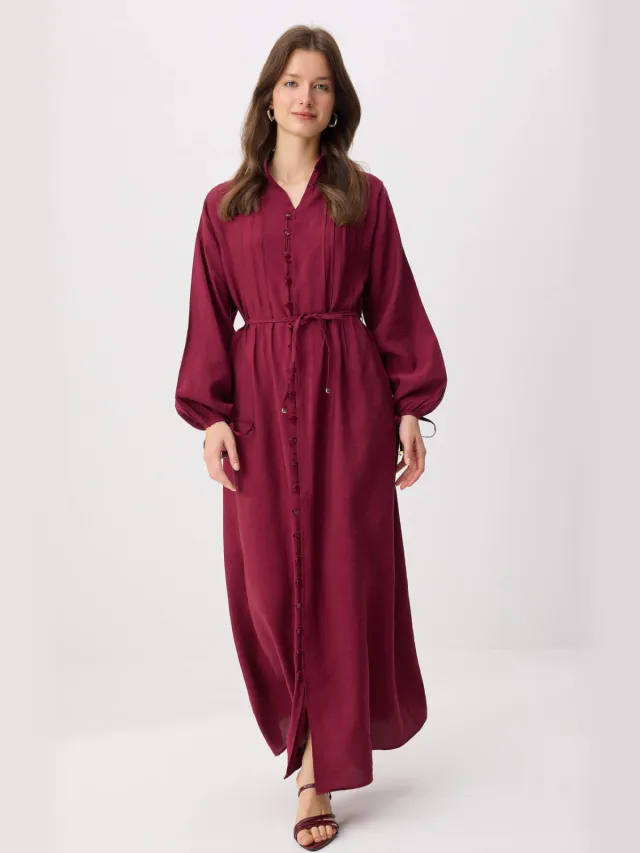 Trendyol Modest Dames Bordeaux Effen Maxi Lang A-lijn Modest Jurken Kersenrood