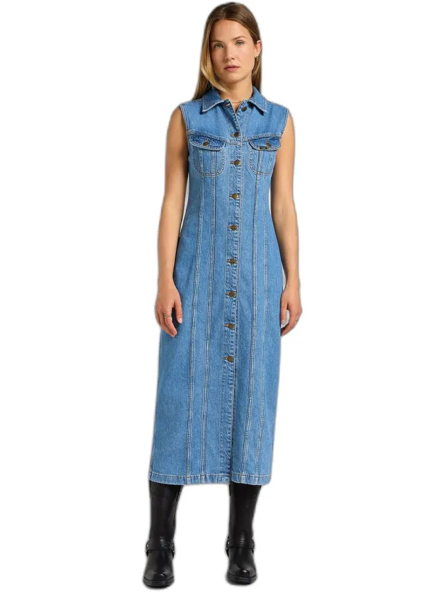 Lee Lange slanke denim jurk voor dames Lee Blauw