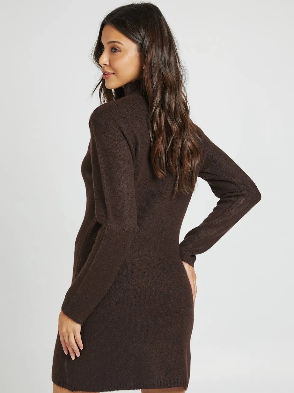 boohoo Dames Hoge Hals Superzachte Gebreide Mini-Jurk chocoladebruin, foto 2