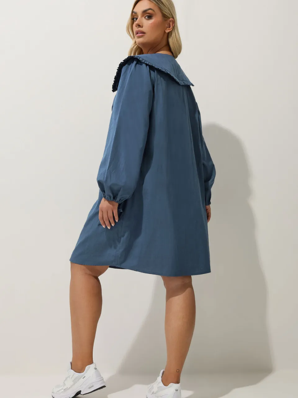 Limited Collection Katoenen Mini Jurk Met Oversized Kraag In Blauw, foto 4