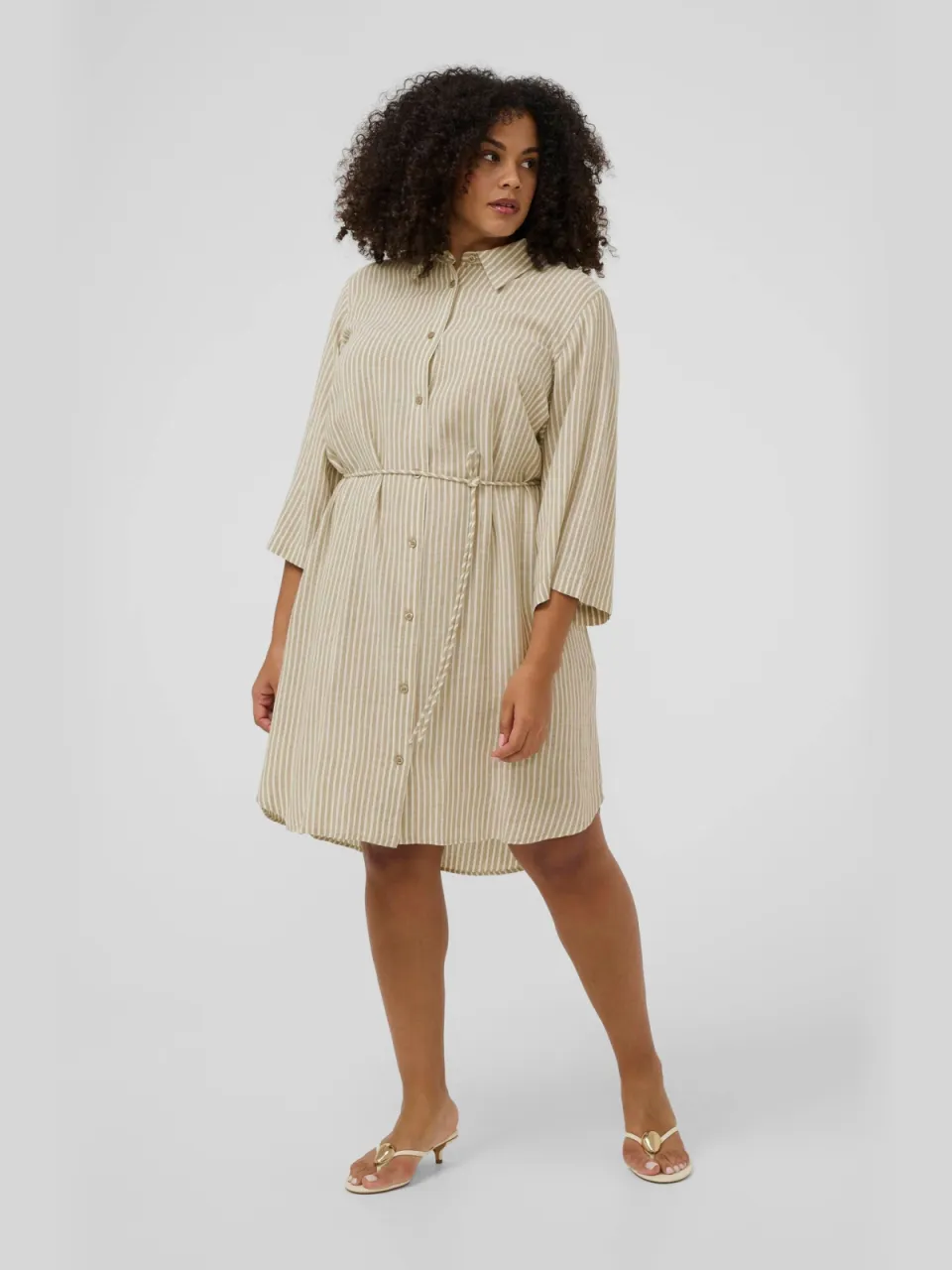 Kaffe Curve blousejurk met krijtstreep beige, foto 3