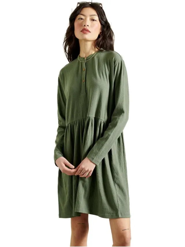 Superdry Jersey Mini Korte Jurk Met Lange Mouwen Groen M Vrouw Indian Olive