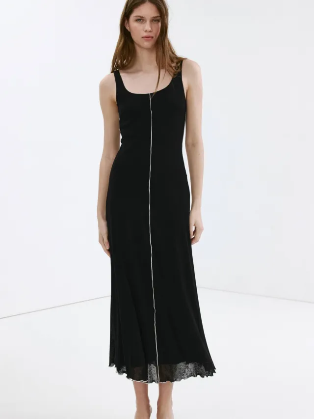 Mango gestreepte midi jurk - zwart zwart / wit