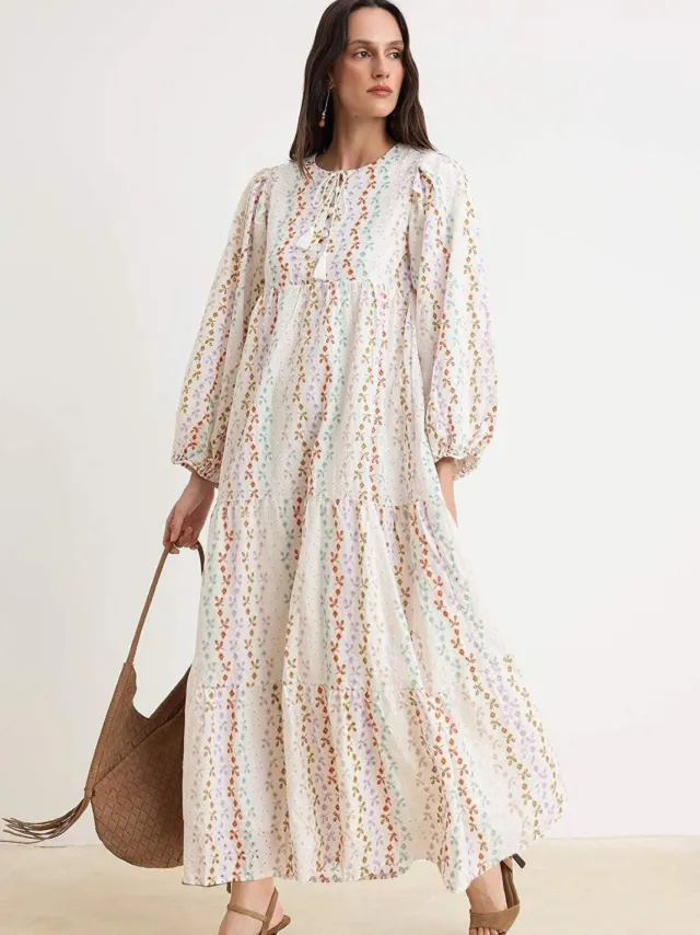 Trendyol Modest Dames Meerkleurig Effen Maxi Lang A-lijn Modest Jurken Veelkleurig
