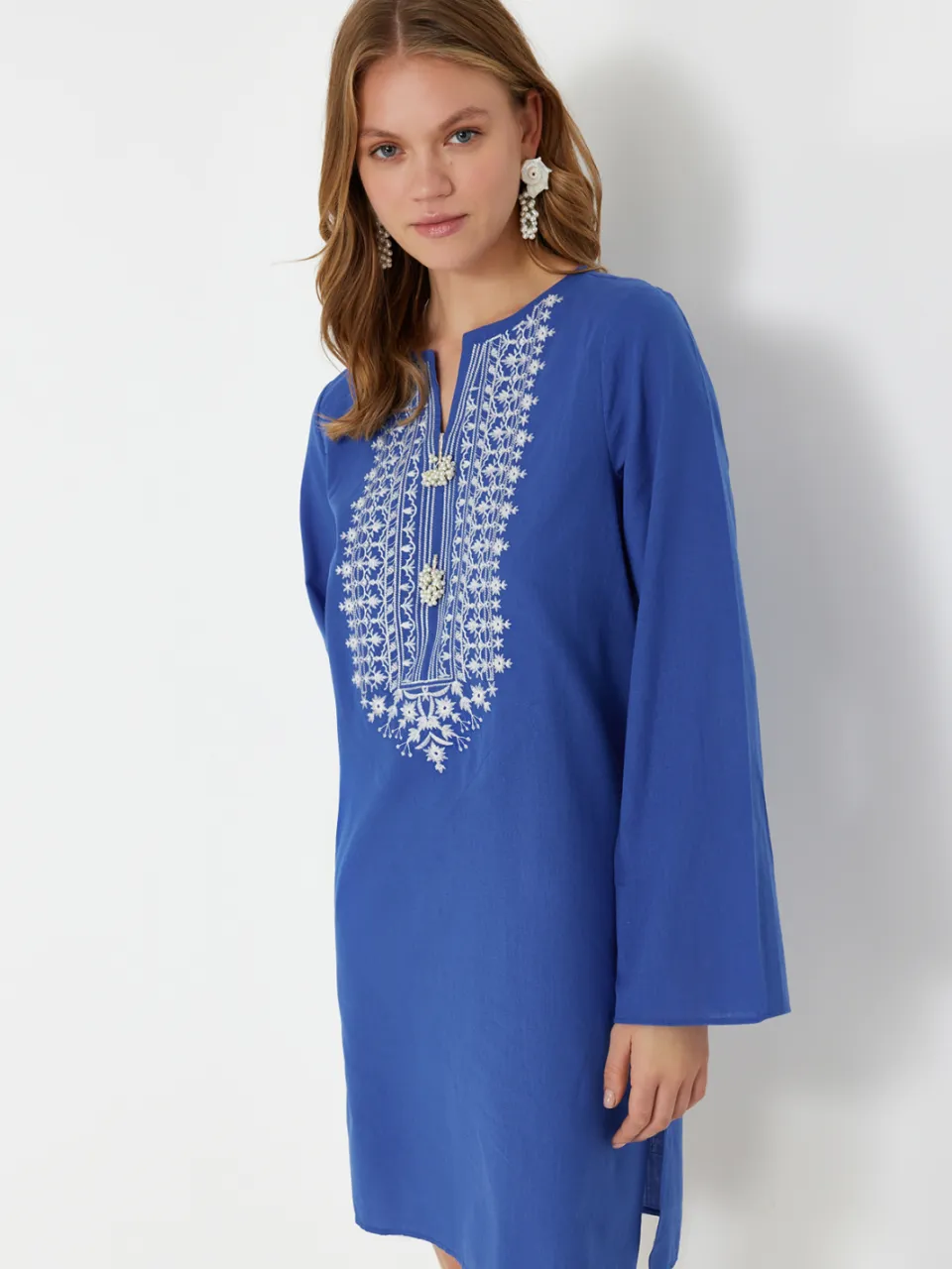 Trendyol TRENDYOLMİLLA Dames Blauw Effen Maxi Lang Strandkleding Recht Strandjurken, foto 2