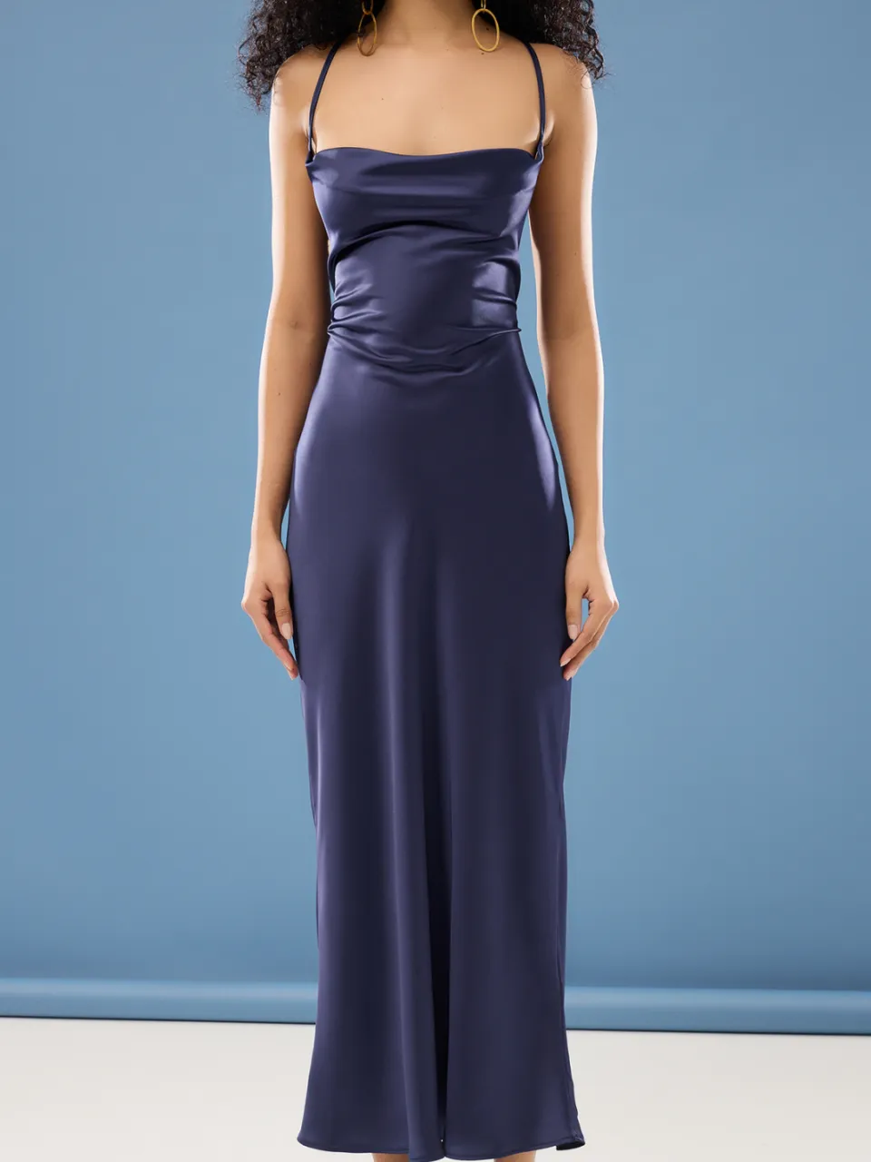Trendyol TRENDYOLMİLLA Dames Donkerblauw Effen Maxi Mouwloos Stijlvol/Avond Slipjurken Marineblauw/Blauw