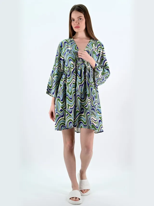 YESMOOI Mini Jurk met Golvend Motief - Zomerjurk - S (36) Blauw