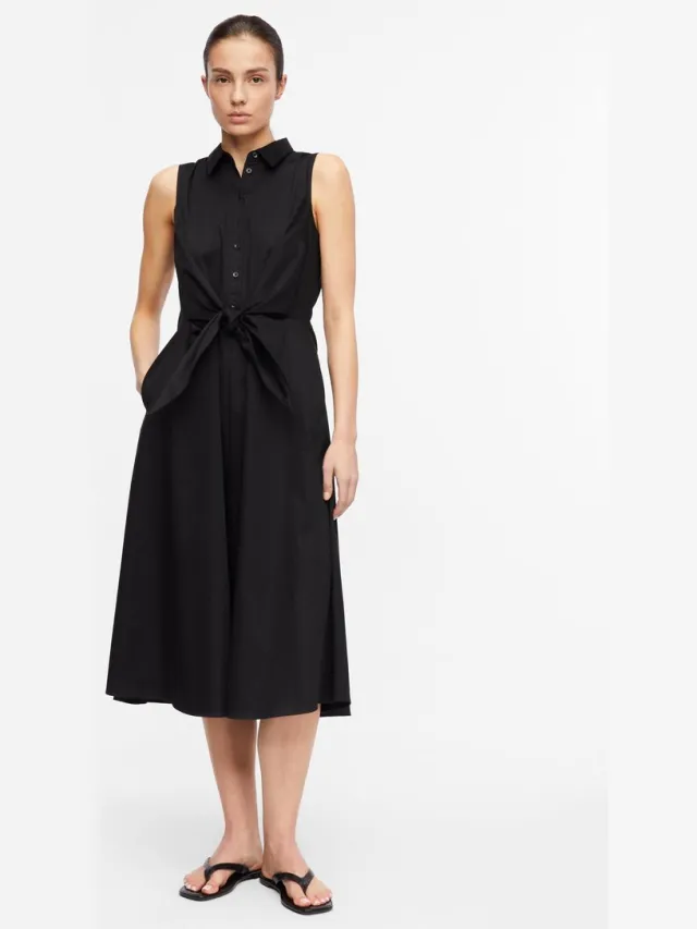 Comma female - Popeline jurk met strikdetail zwart