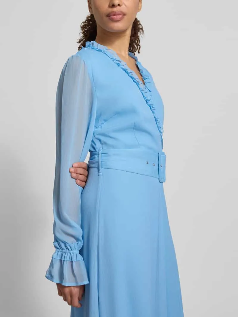 Vila maxi-jurk met riem en ruches model 'EMMA' lichtblauw, foto 4