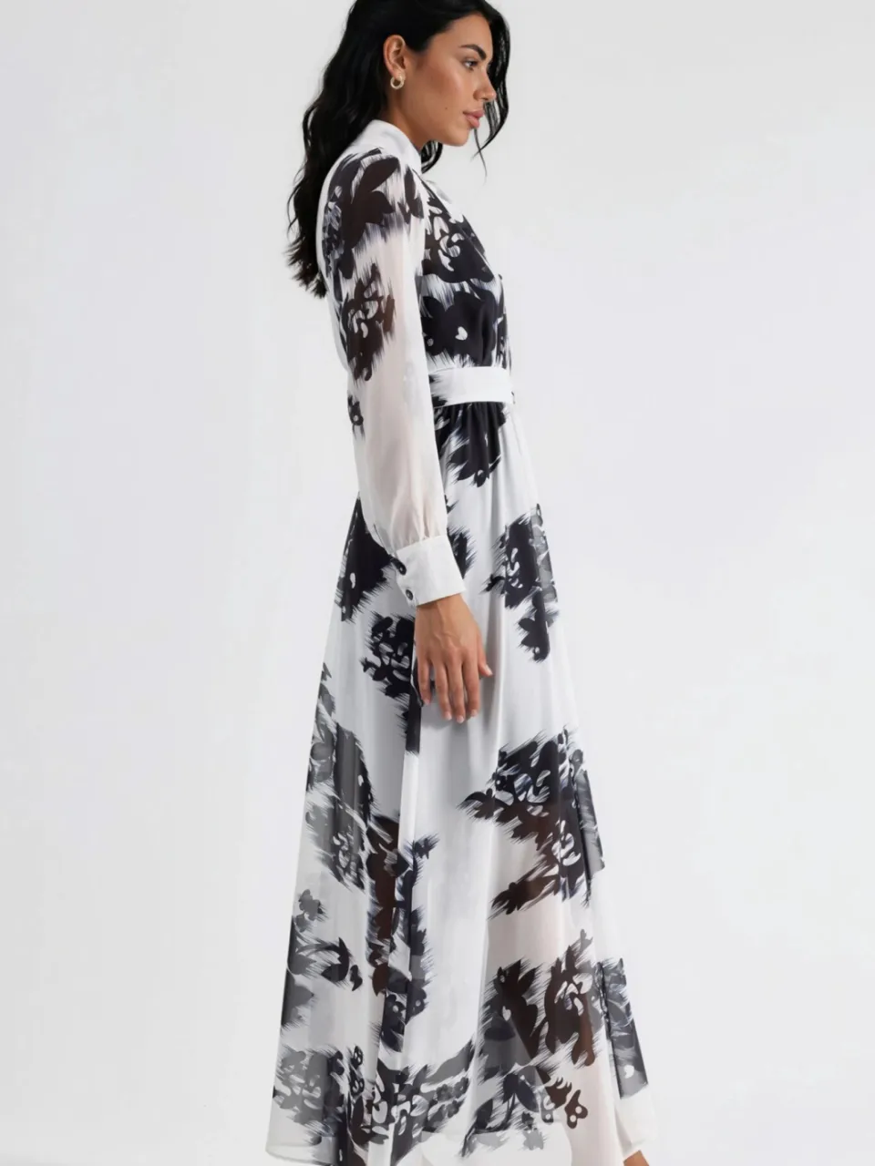 MSN Collection Bloemrijke Maxi-jurk met Knopen Sluiting en Strikdetail wit, foto 2