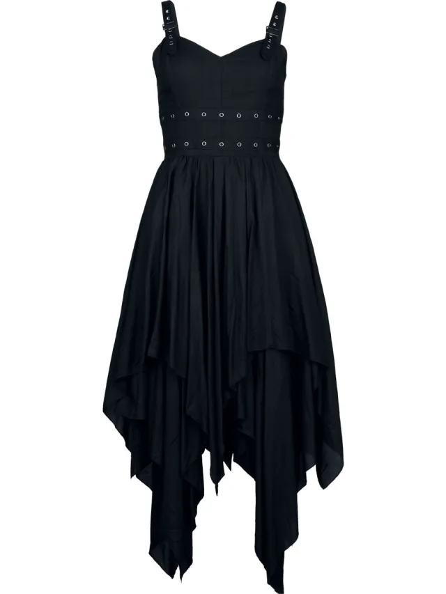 Gothicana zwarte midi-jurk met gespen - Dames